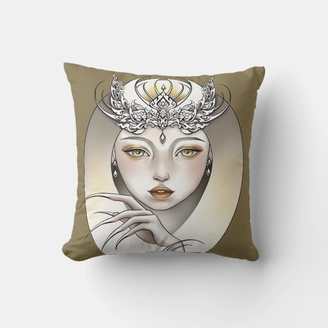 Coussin décoratif Déesse des la lune beige (Recto)