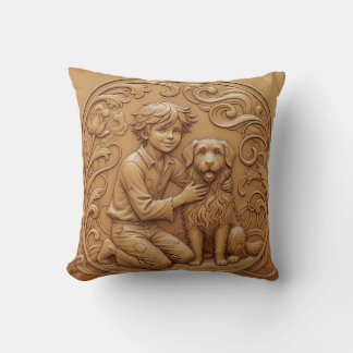 Coussin décoratif effet sculpture sur bois garçon