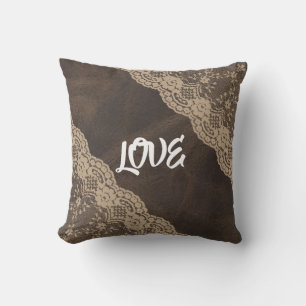 Coussin décoratif en cuir réversible à dentelle "A
