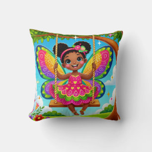 COUSSIN DÉCORATIF « FÉE HEUREUSE SUR UN BALANÇOIRE