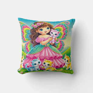 COUSSIN DÉCORATIF « FÉE SOURIANTE AVEC DES CHATONS