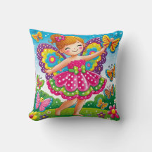 COUSSIN DÉCORATIF "FÉE SOURIANTE AVEC PAPILLONS"