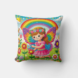 COUSSIN DÉCORATIF « FÉE SOURIANTE CUEILLANT DES FL