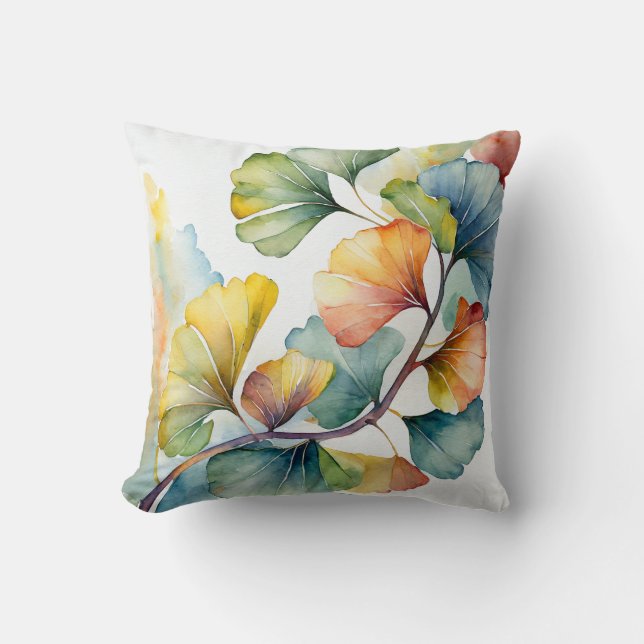 Coussin décoratif | Feuilles de Ginkgo à l'aquarel (Recto)