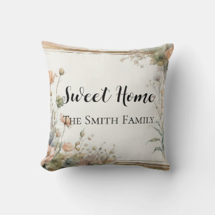 coussin décoratif fleur vert sauge - texte personn