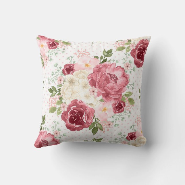 COUSSIN DÉCORATIF FLEURS À L'AQUARELLE ROSES PINK  (Verso)