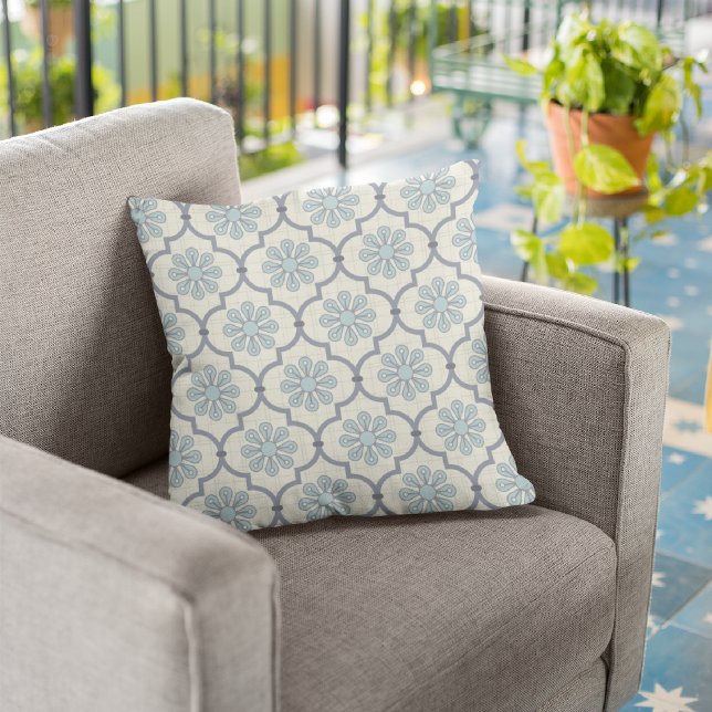 Coussin décoratif Fleurs/rayures bleues (Créateur téléchargé)