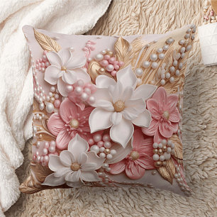 Coussin décoratif Fleurs roses et blanches et perl