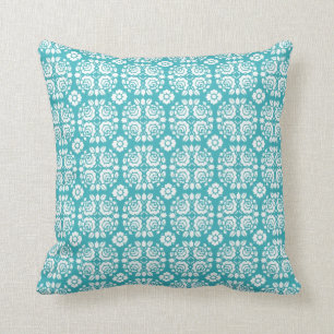 Coussin décoratif floral blanc turquoise