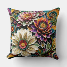 Coussin décoratif floral Boho Botanical Zentangle