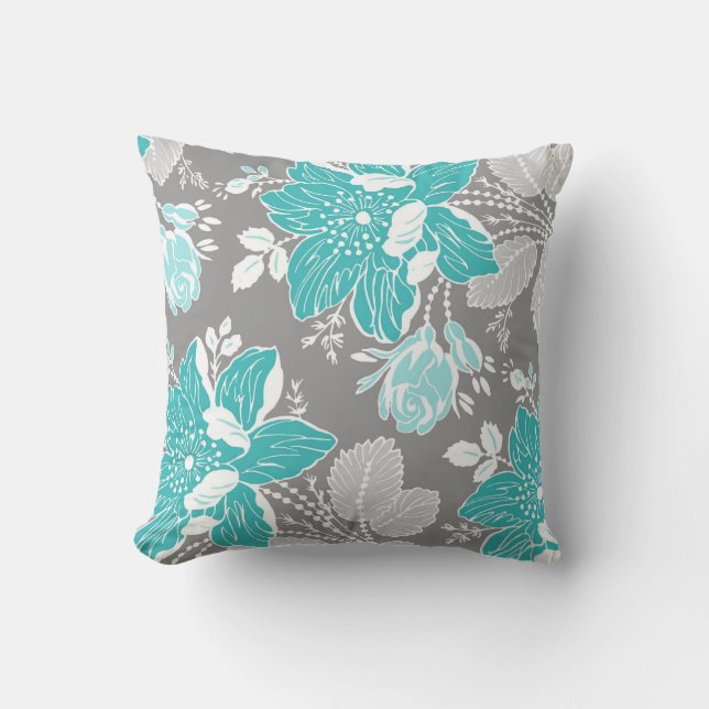 Coussin décoratif floral de blanc gris de (Recto)