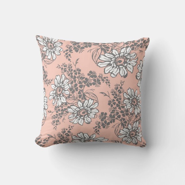 Coussin décoratif floral de blanc gris de pêche (Recto)