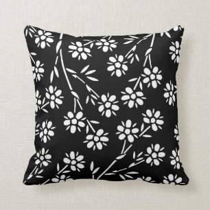 Coussin décoratif floral noir et blanc