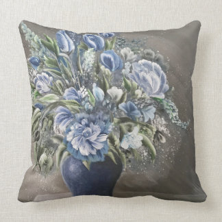 Coussin décoratif floral rustique bleu