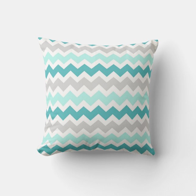 Coussin décoratif gris turquoise de Chevron (Recto)