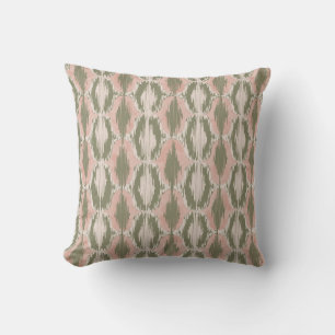 Coussin décoratif Ikat rose pêche Bohème Olive