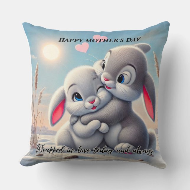 Coussin décoratif Lapin Mignon Fête des Mères (Recto)