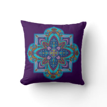 Coussin décoratif - mandala bleu et violet