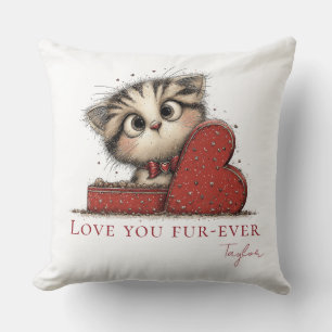 Coussin décoratif mignon chat Love You Fur-Ever