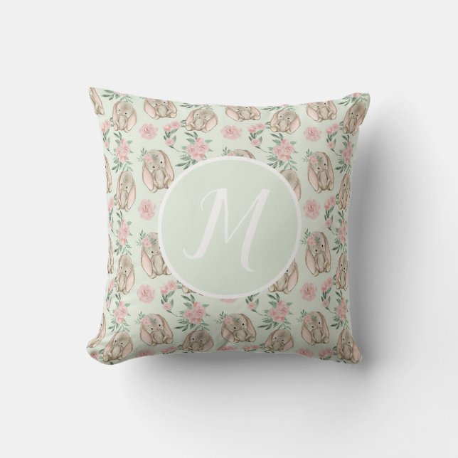 Coussin décoratif monogramme de lapin bébé (Recto)