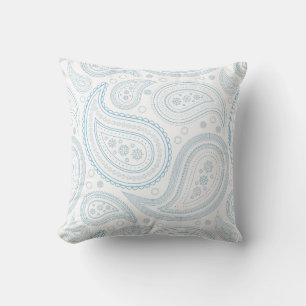 Coussin décoratif motif Paisley bleu clair sur bla