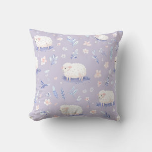 Coussin Décoratif Moutons Pastel et Motif Floral