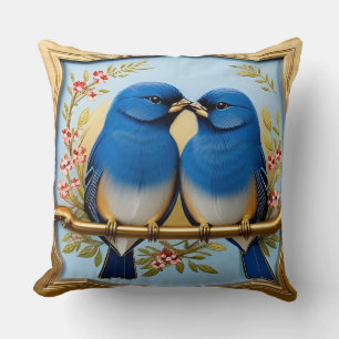 🌸 Coussin décoratif Oiseaux bleus Fleurs Décorati