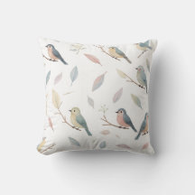 Coussin décoratif Oiseaux et Feuilles Pastels Insp