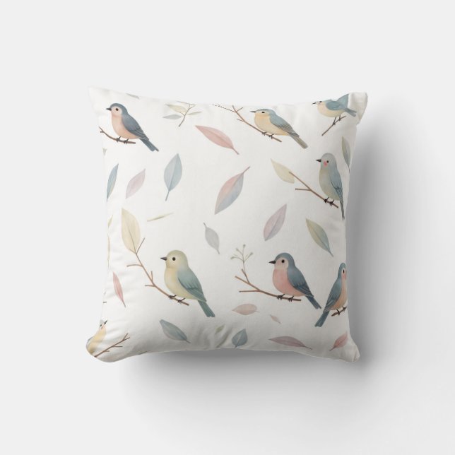 Coussin décoratif Oiseaux et Feuilles Pastels Insp (Recto)