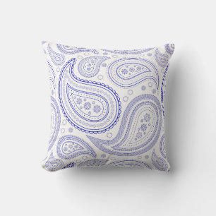 Coussin décoratif Paisley bleu royal sur blanc