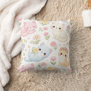 Coussin décoratif Pastel Kitten et motif floral