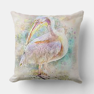 Coussin décoratif Pélican à l'aquarelle