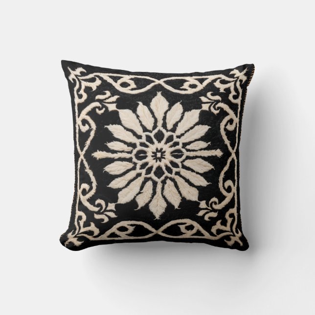 Coussin décoratif perse noir et blanc Kilim (Recto)