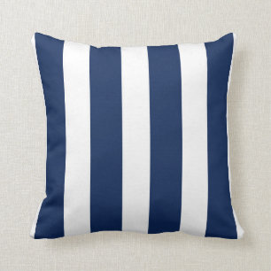Coussin décoratif rayé vertical bleu marine et bla