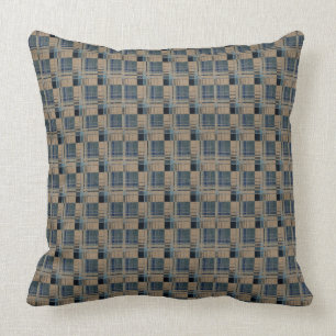 Coussin décoratif tissé panier bleu et marron 50 x