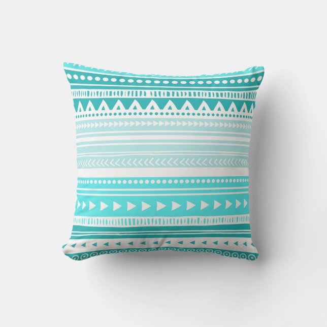 Coussin décoratif tribal bleu turquoise (Recto)