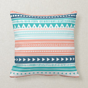 Coussin décoratif tribal de corail turquoise bleu