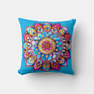 Coussin décoratif vibrant Mandala Bloom