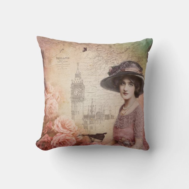 Coussin décoratif vintage Victorien Lady (Recto)