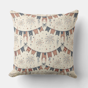 Coussin Décoration Américaine Bunting & Feux d'Artifice