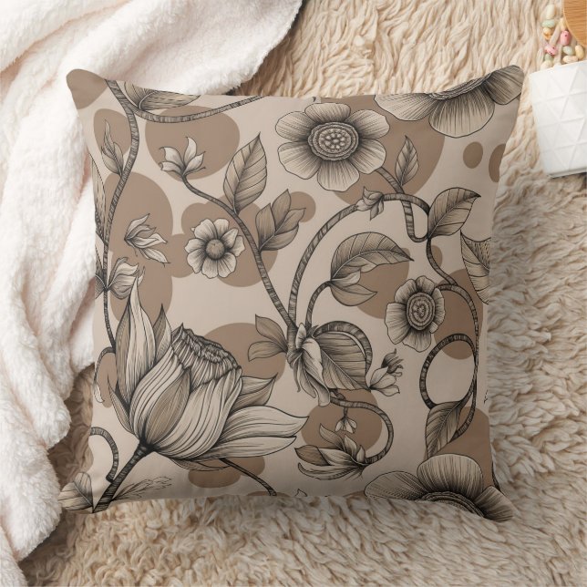 Coussin Décoration beige avec fleurs (Couverture)