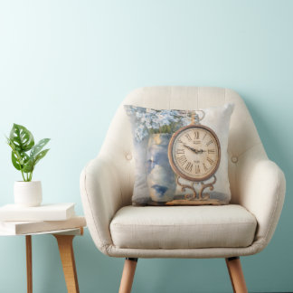 Coussin Décoration de cadran de horloge fleuri vintage de 