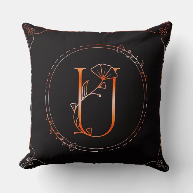 Coussin 🌸 Décoration de maison à monogramme initial U flo (Recto)