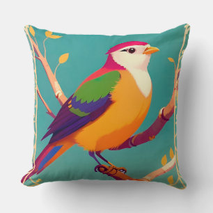 Coussin 🎨 Décoration de maison Branche Fleurie Oiseau Cha