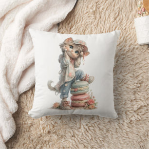 Coussin Décoration de Maison Chat Adorable & Sucreries