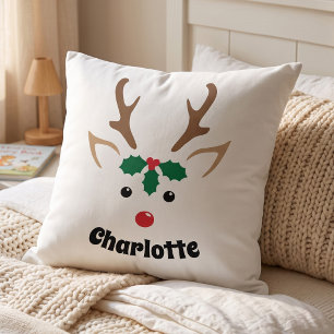 Coussin Décoration de Noël de rennes festive Nom personn