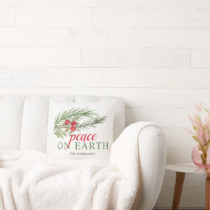 Coussin Décoration de Noël festive de verdure Paix sur Ter