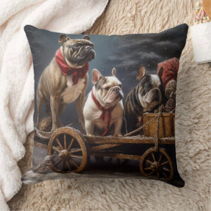 Coussin Décoration de Noël French Bulldog Snowy Sleigh