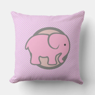 Coussin Décoration de nursery mignonne Éléphant rose motif