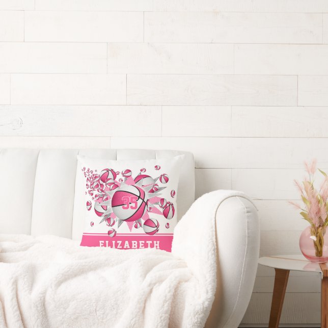Coussin décoration de sport girly rose blanc (Canapé)